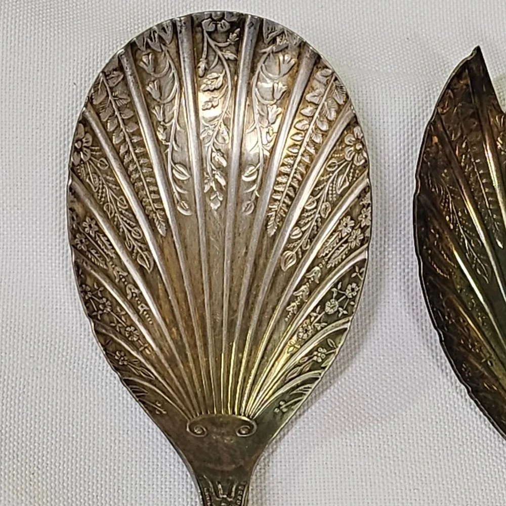 Vtg WA‎ Sheffield England EPNS Shell Salad Servers Spoon Fork Set Silver Plate